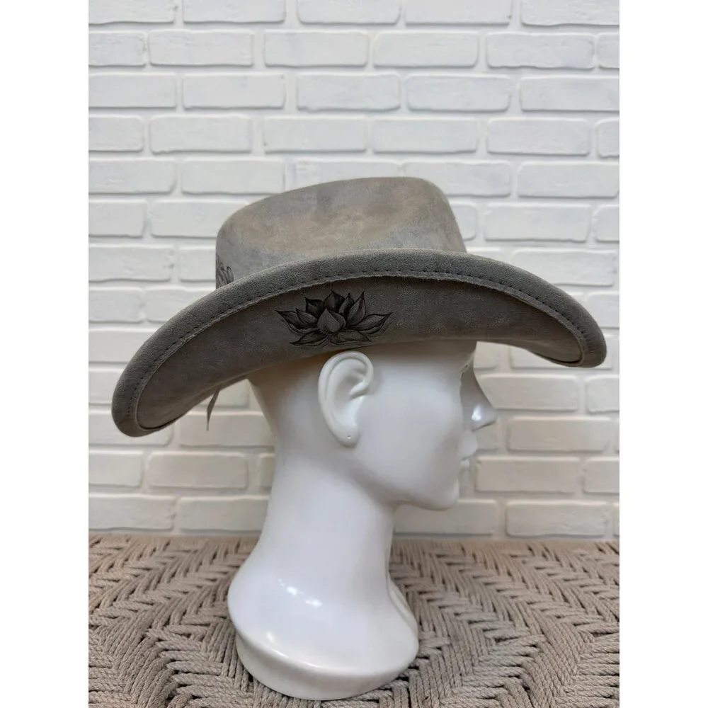 Sun Kissed Fedoras Cowgirl Hat Greige Floral Beaded Trim Medium